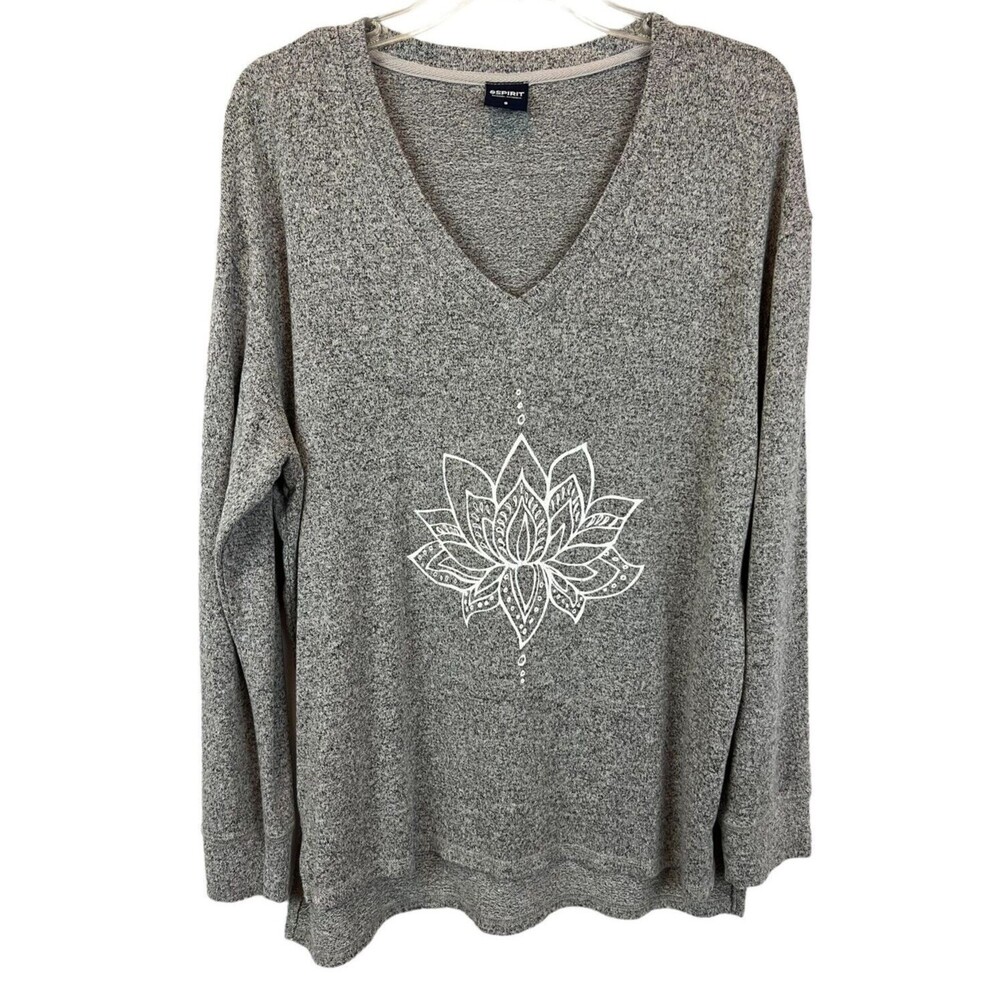 Spirit Gray Super Soft Oversized Lotus Pullover Knit Top V-Neck Sweater Size S